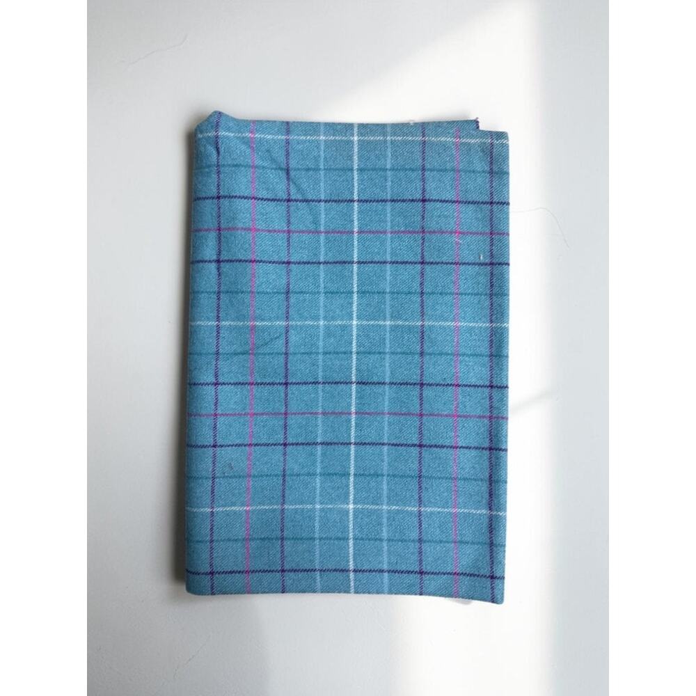 Vintage Pendleton Wool Fabric Teal Blue Plaid 60”x 1 yd 3"